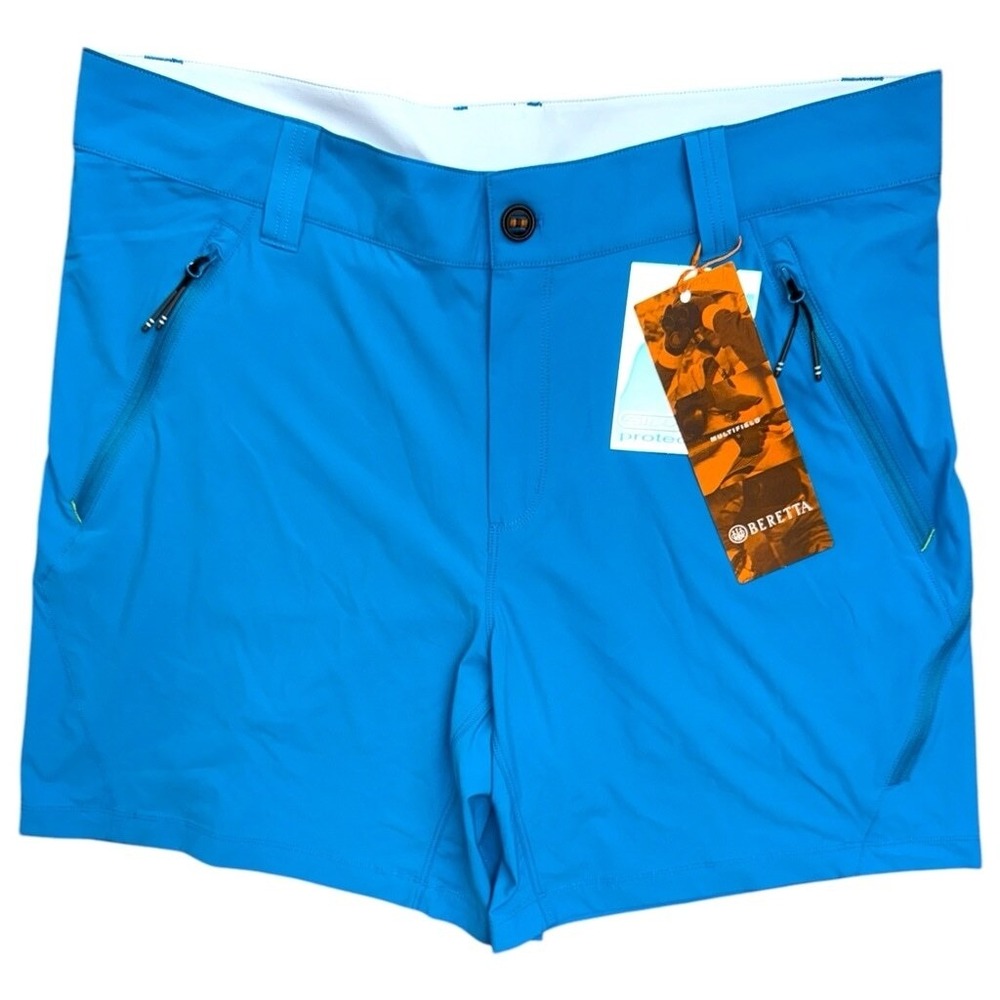 Beretta Mens Large Multifield Addax Flex Turquoise Blue Unlined Golf Shorts  NWT